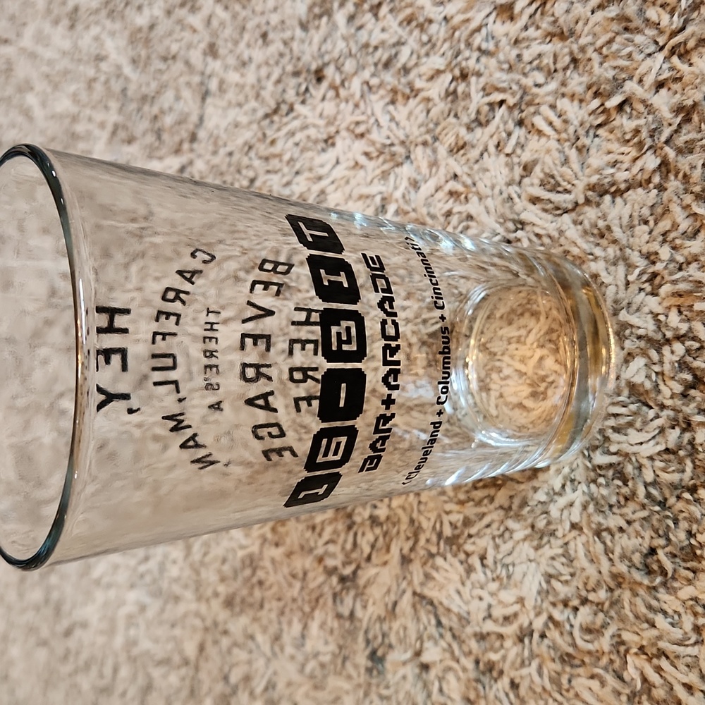 Hey Careful Man there's a Beverage Here Pint Glass from 16 bit Bar & Arcade Ohio - Picture 2 of 6